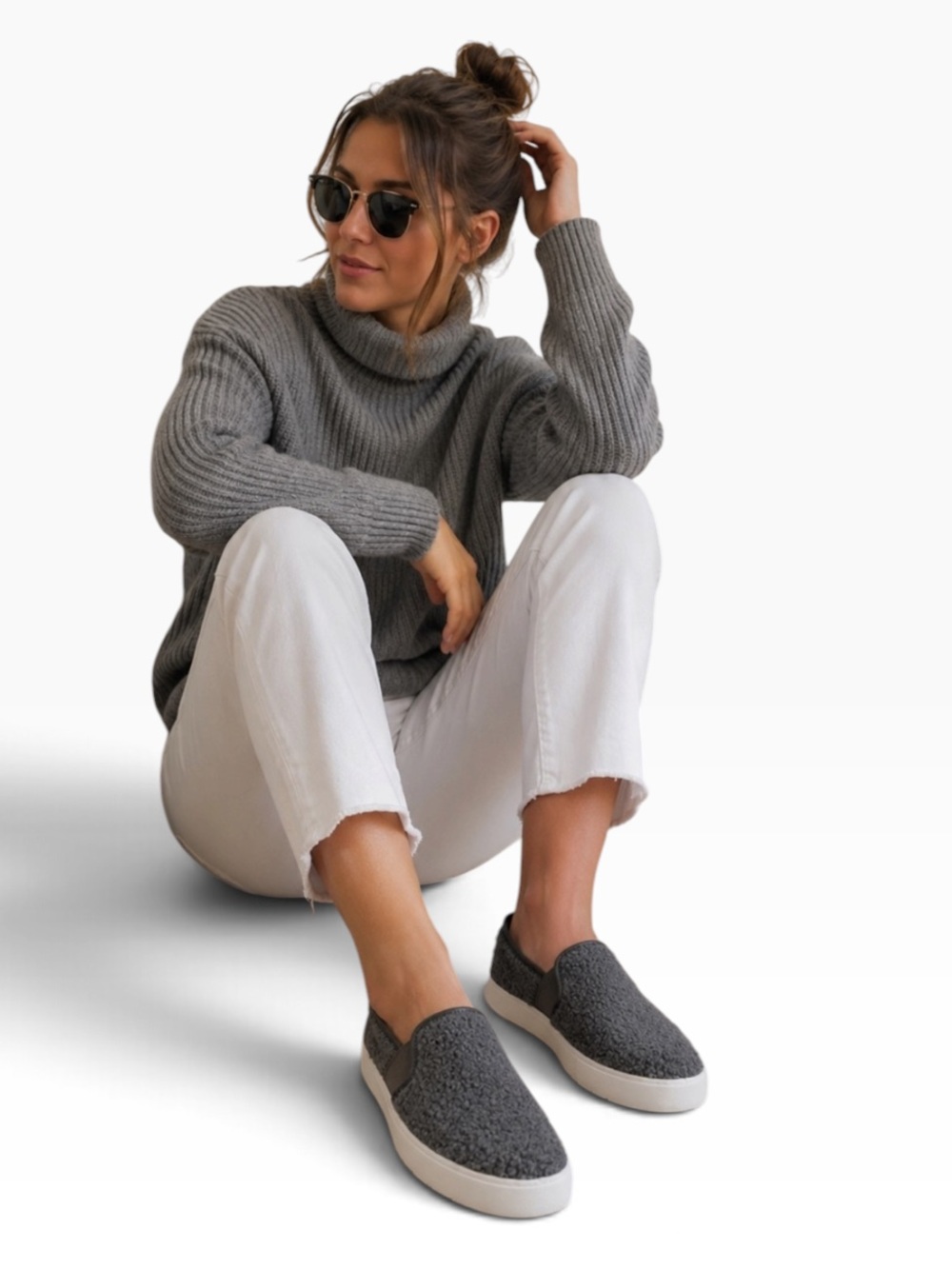 VINCE Blair Faux Shearling Grey Slip On Sneakers Size 9 NEW